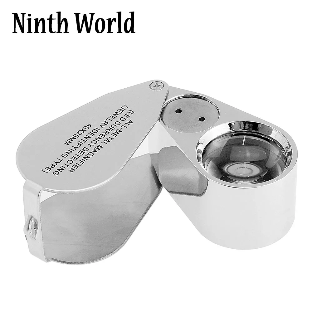 

40X Illuminated Jeweler LED UV Lens Loupe Magnifier with Metal Construction and Optical Glass