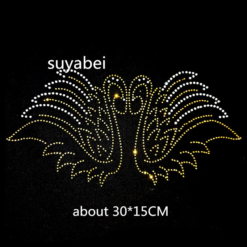 

2pc/lot Kiss swan appliques patch hot fix rhinestone motif designs strass iron transfer hot fix stones for shirt bag