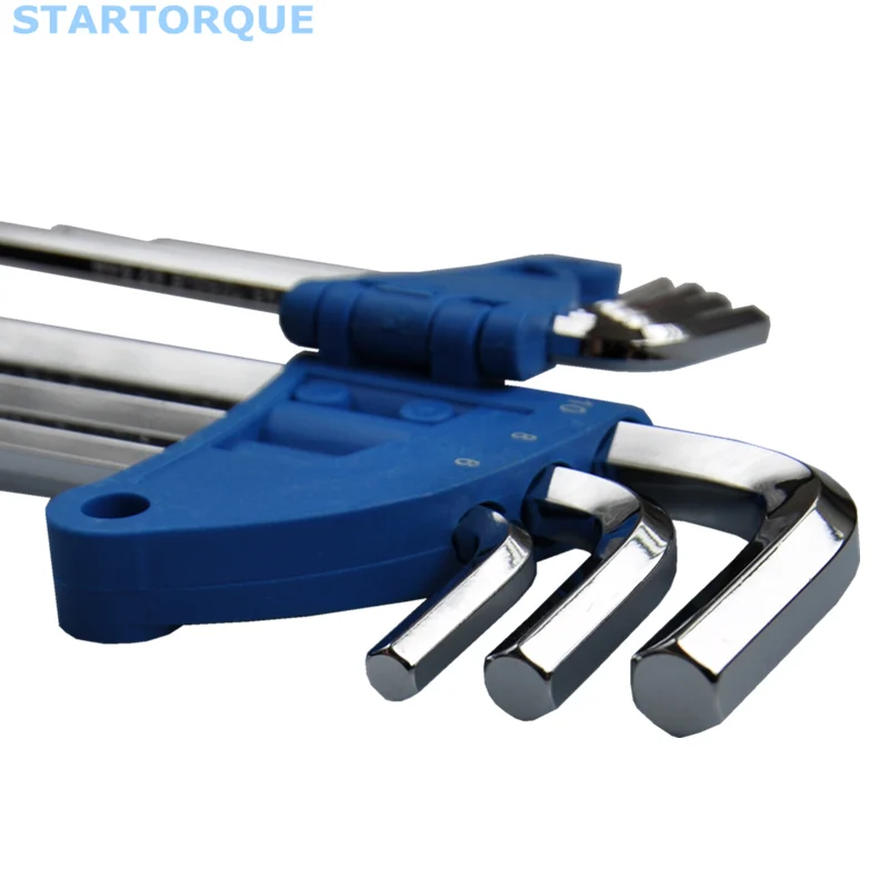 STARTORQUE 9Pcs High Chrome Vanadium Steel L-Shape Hex Key Repair Tools Powerful Type Long