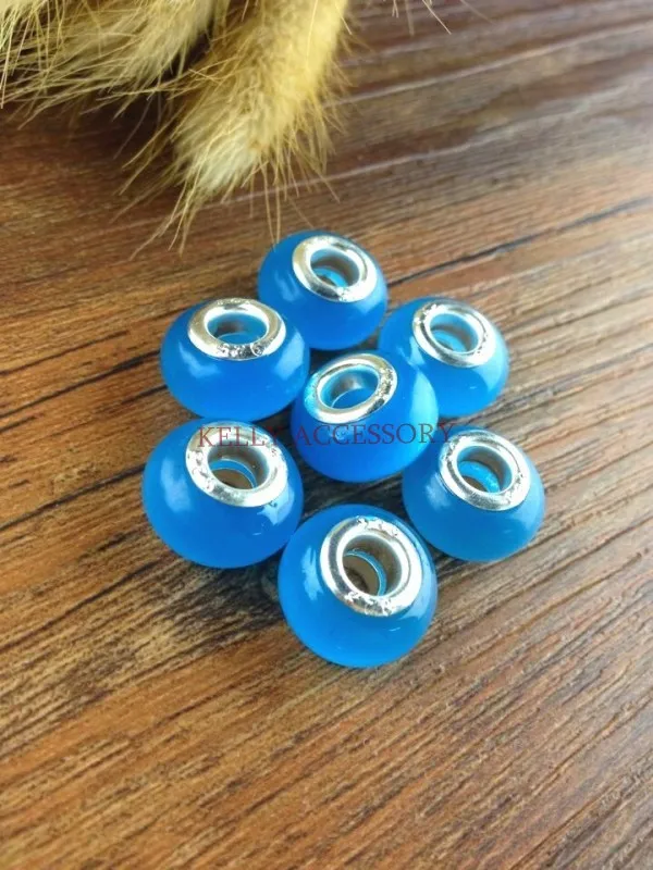 

50pcs/lot 9x14mm Beautiful Blue Cat Eye Big Hole Glass Beads Fit European Jewelry Making Charm Bracelet Necklace DIY Beads