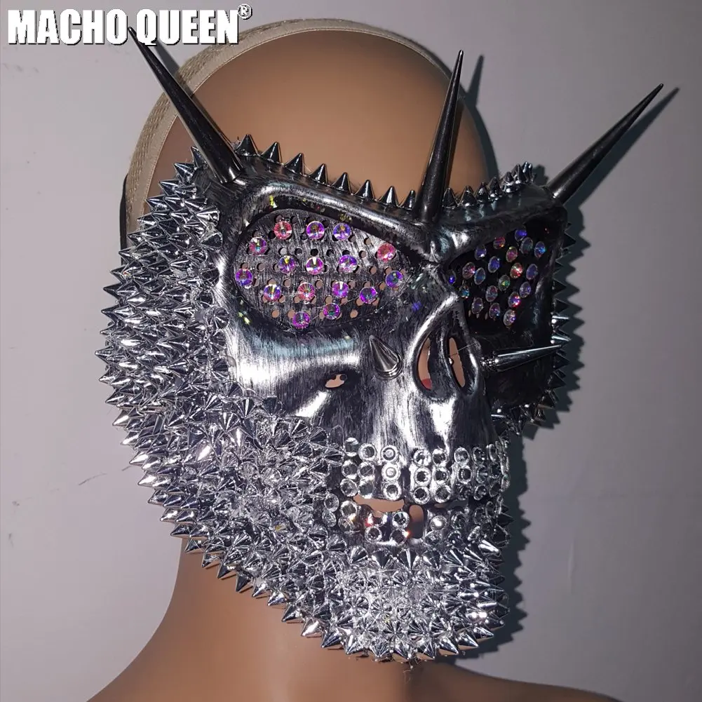 

Holographic Burning Man Rave Costumes Streampunk Spike Halloween Skull Mask Respirator Cosplay Festival Clothes Outfits Gear