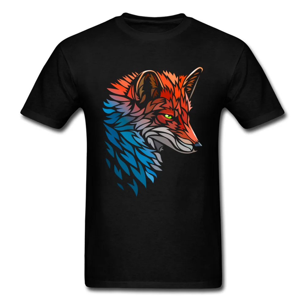 Tribal Fox Red Blue Tshirt Classic T Shirt Men\'s T-shirts Fashion Crew Neck Clothes Pure Cotton Tees Printed Tops Free Shipping