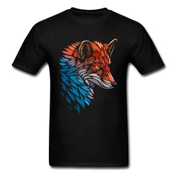 Tribal Fox Red Blue Tshirt Classic T Shirt Men's T-shirts Fashion Crew Neck Clothes Pure Cotton Tees Printed Tops Free Shipping