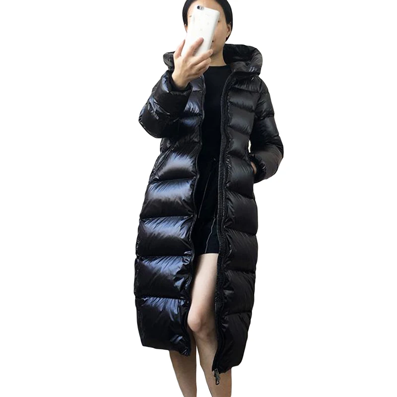 

2019 Autumn Winter Jackets Women 90% White Duck Down Solid Parkas with Hooded Coats Long Down Warm Casual Snow Outwear PP057