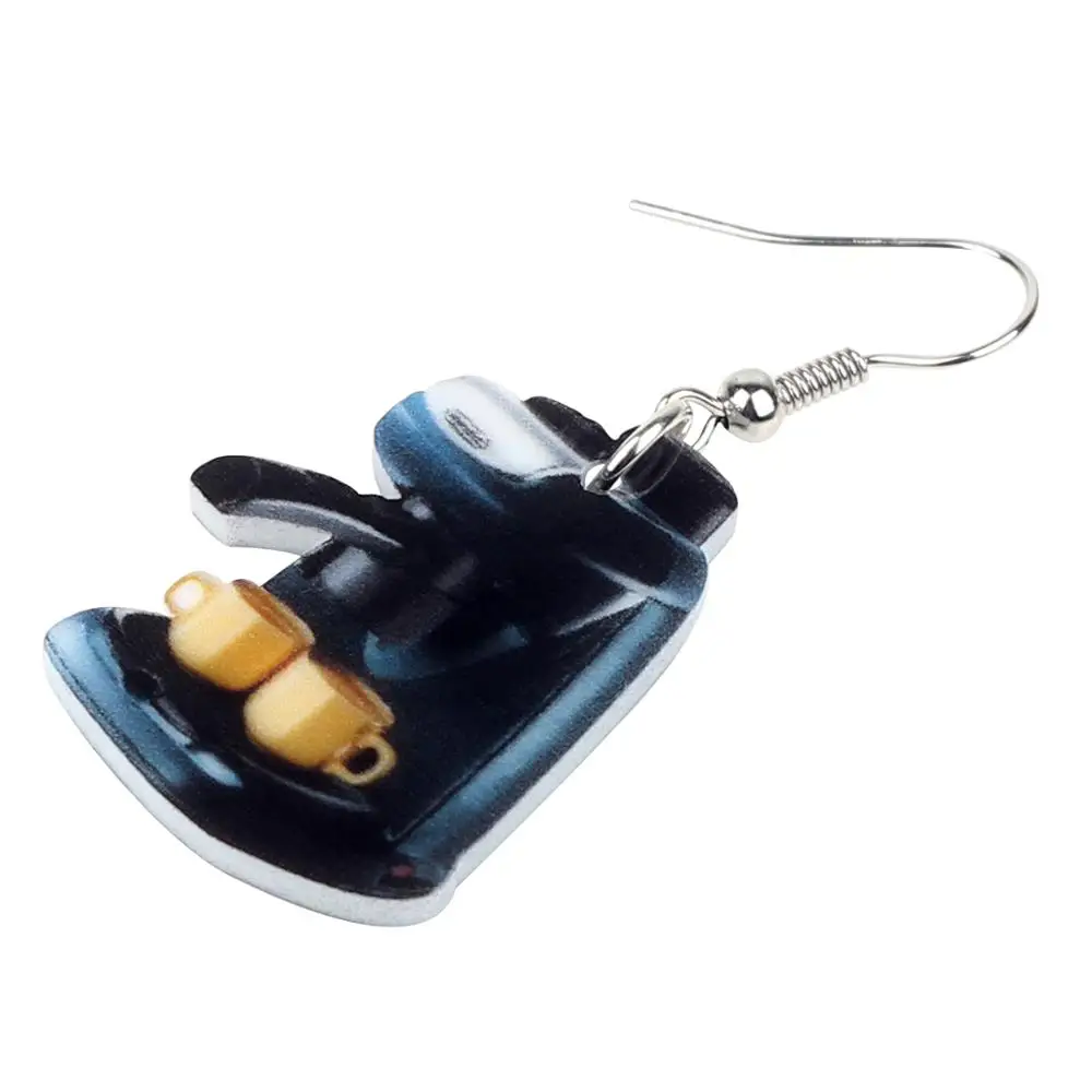 WEVENI Acrylic Novelty Coffee Machine Earrings Big Long Dangle Drop Fashion Jewelry for Women Girls Ladies Teens Decoration