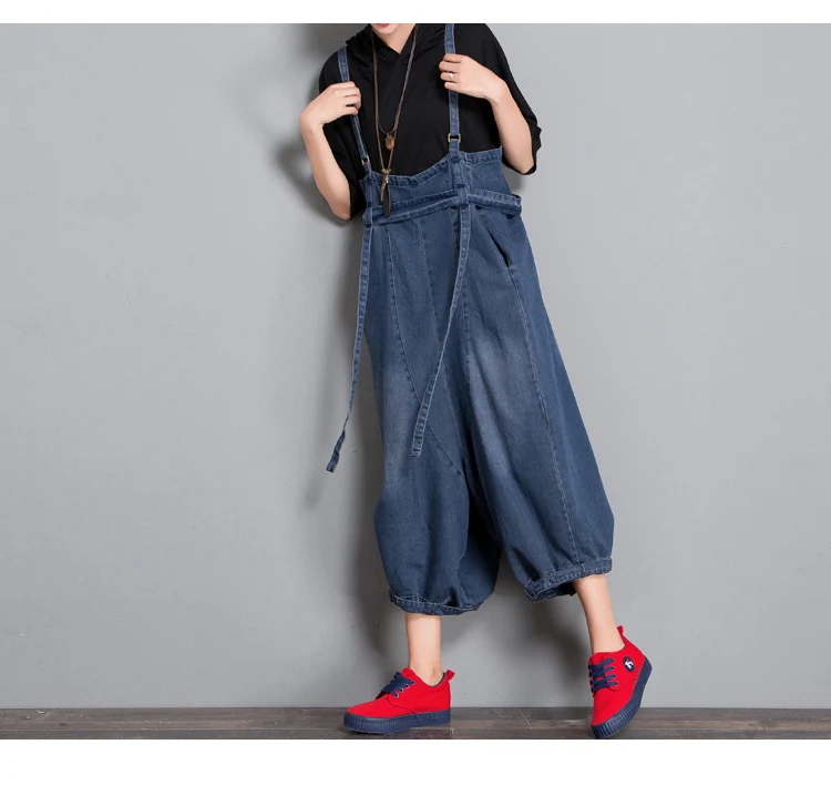 2019 female new beiginning autumn plus size wide leg casual loose denim jumpsuit