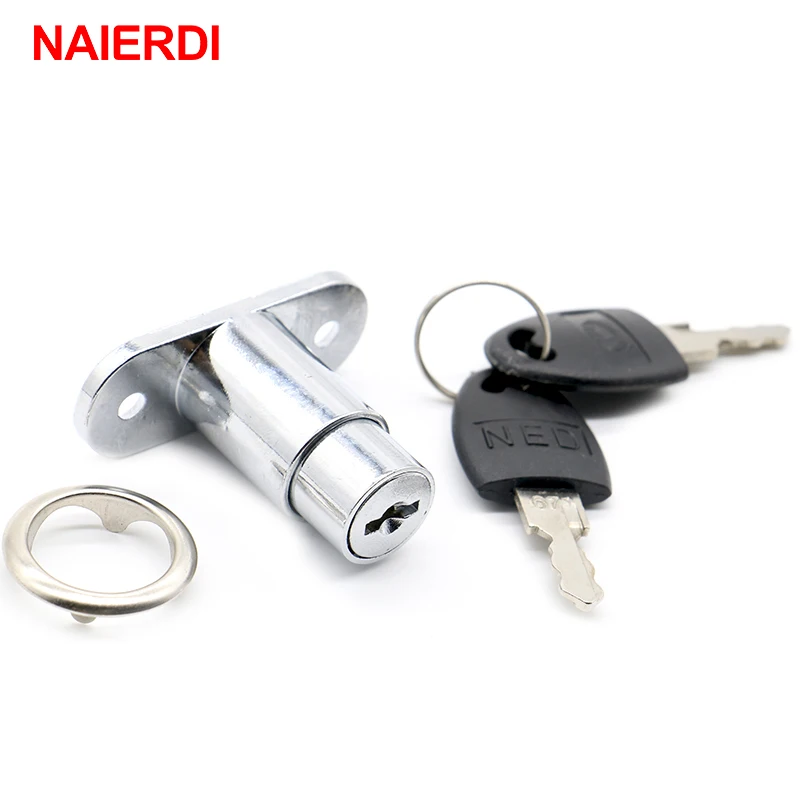 NAIERDI Drawer Push Lock Sliding Door Showcase Cupboard Cabinet Locks Window Security Chain Furniture Hardware With 2 Keys