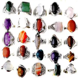 Wholesale 5Pcs Mixed Natural Stone Silver Color Vintage Tibetan Natural  Body Jewelry Hot SellingFor Woman Man Ring