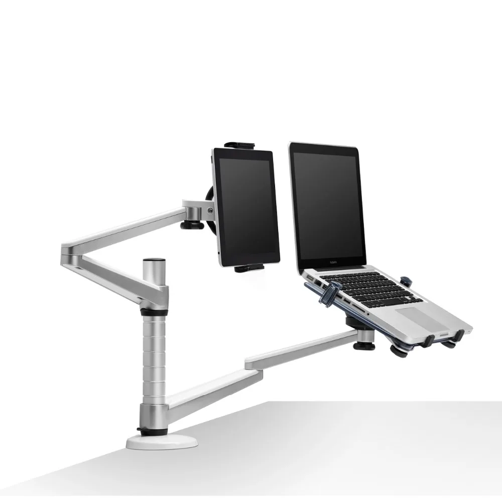 OA-9X Desktop Full Motion Dual Arm Laptop+Tablet PC Stand Rotate Holder For Notebook 10-15 inch and All Tablet PC 7-10 inch - Image 2