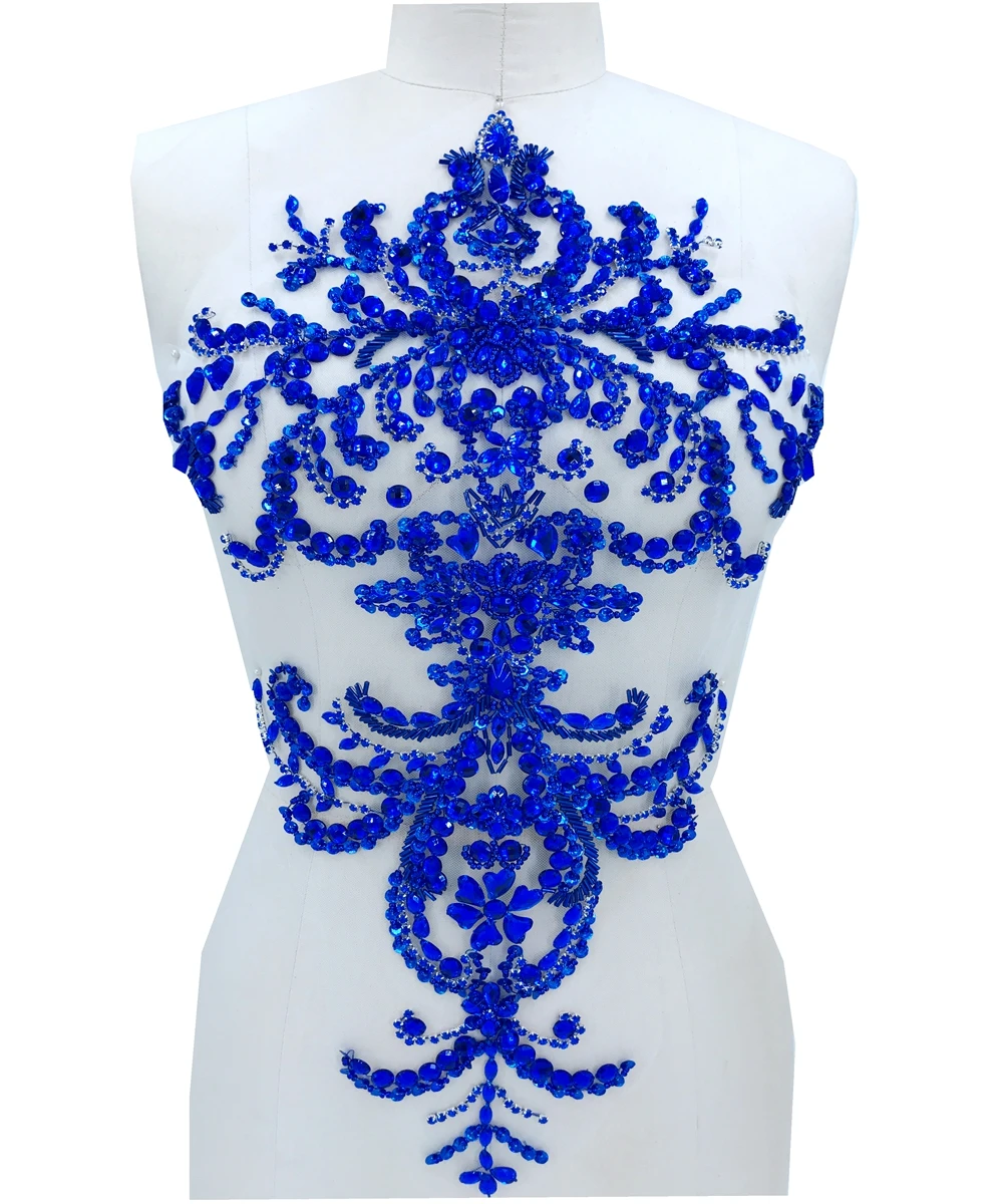 

sew on royalblue rhinestones applique on mesh 52*33cm patches trim for dress DIY accessories