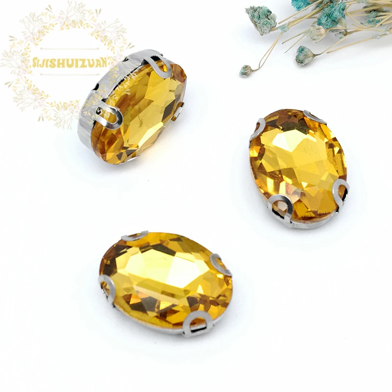 New New!  Golden yellow Crystal Glass Sew-on OVAL Rhinestones with Claw DIY Dresses and Clothes13*18 10*14 8*10 18*25 20*30 6*8