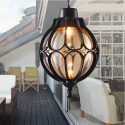 Wodoodporna zewnętrzna lampa ogrodowa LED bursztynowa szklana brązowa lampa wisząca w stylu Vintage balkon prosty korytarz wejściowy E27 wisząca oprawa