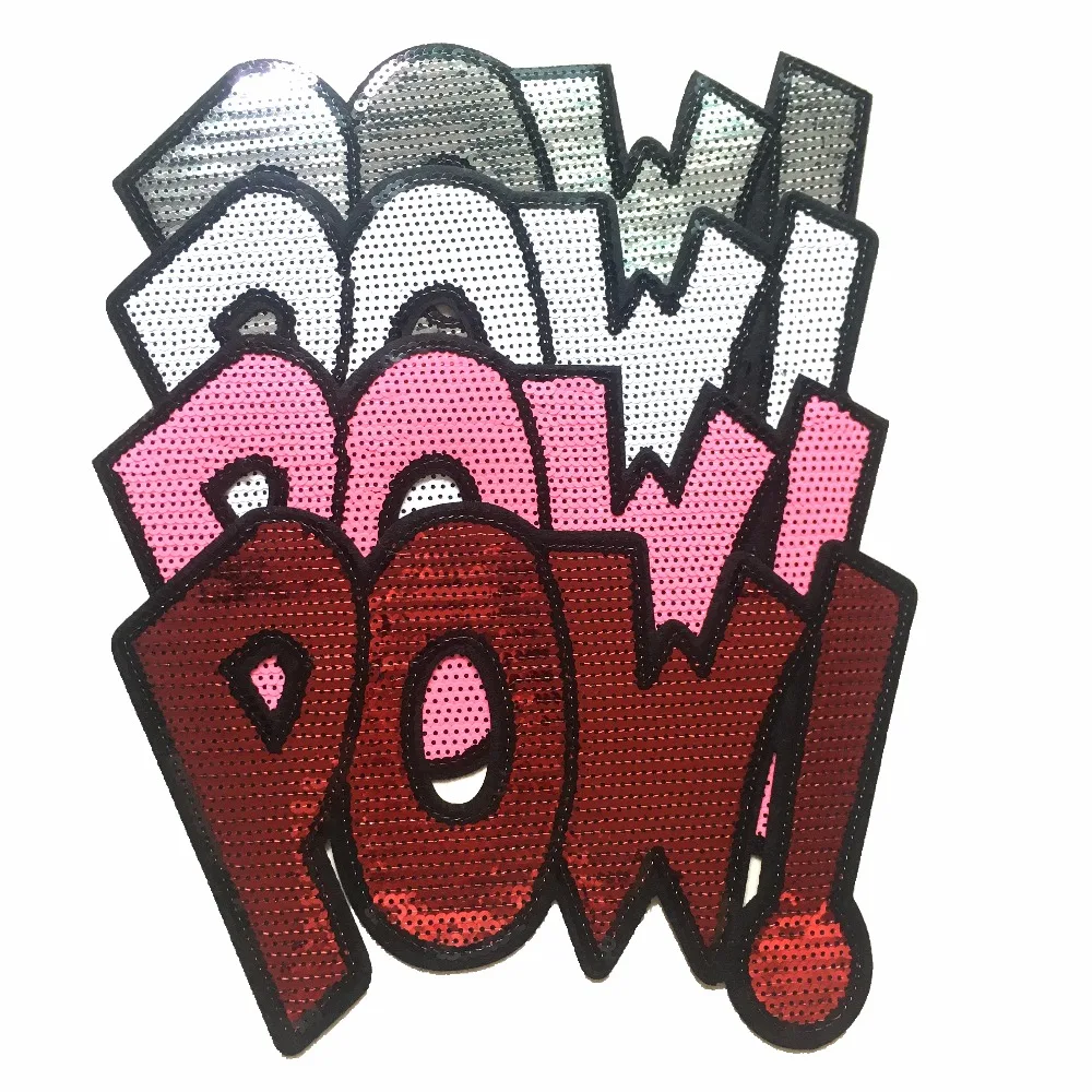 1PC Large Sequins POW! Patches for Clothing Bags T-shirt Iron on Patch DIY Decoration Appliques Fashion