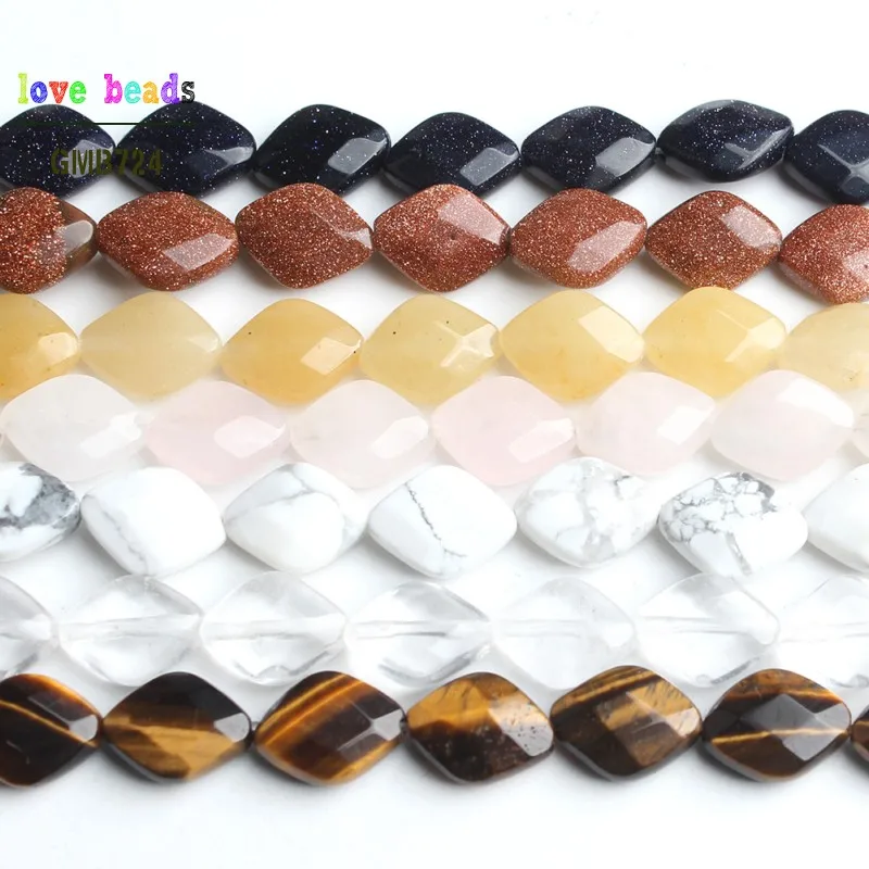 10x13mm Natural Faceted Stone Rhombus Beads for Jewelry Making DIY Bracelet 16pcs Beads
