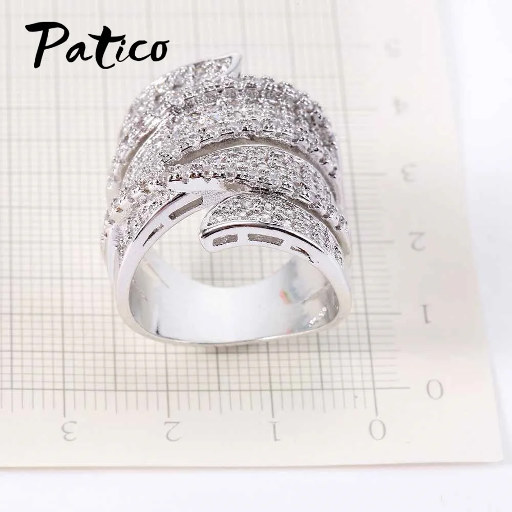 Big Size Rings For Women Micro 925 Stelring Silver Needle AAA CZ Stone Wedding Rings For Female Bague Anillos Wide Rings Gifts