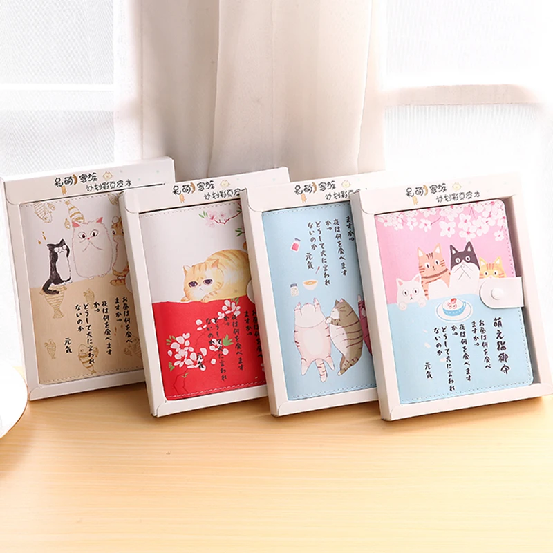 Cute Kawaii Stationery Leather Notebook Japanese Style Color Page Sketchbook Graffiti Diary Planner Notepad A6 Notebooks