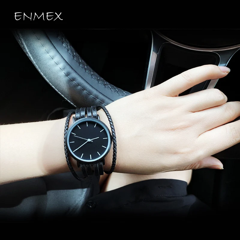 gift Enmex brief lady wristwatch Genuine bracelet leather simple designs Trend and women fashion quartz watches