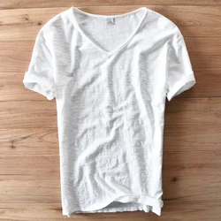 Italy Style Fashion Short Sleeve Cotton Men T Shirt Casual V-Neck White T-Shirt for Men Brand Clothing Mens Tshirt Camiseta