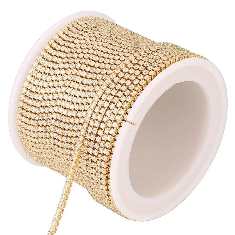 ZHUKOU 1 Meter Gold color Clear Crystal Dense Rhinestone Chain Apparel Sewing Glass Rhinestone Cup Chain Model:VL16