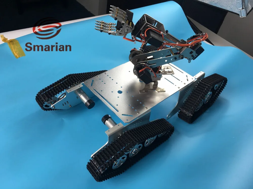 Official smarian T900 4WD Metal Robot Tank Chassis + Robotic Arm/Manipulator Clamp with Claw/Gripper