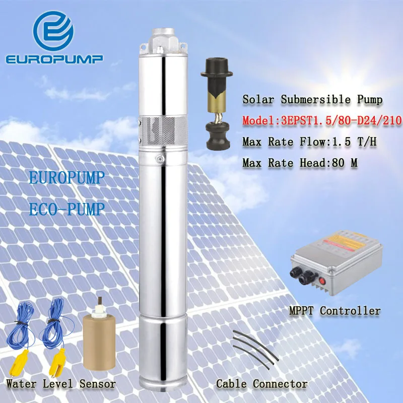 

EUROPUMP MODEL(3EPST1.5/80-D24/210) DC brushless motor submersible deep well pump home use garden irrigation 140W 24V price s