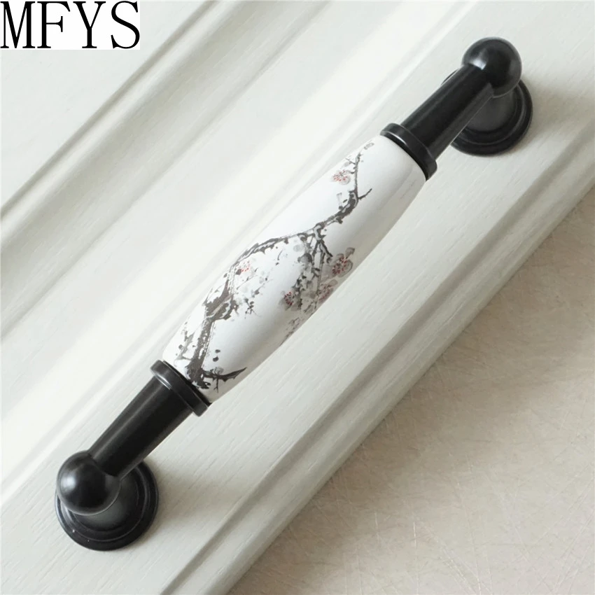 MFYS Chinese Ink and Wash Ceramic Cabinet Handles Drawer Round Door Knobs Wardrobe Pulls Furniture Hardware Kitchen Accessories