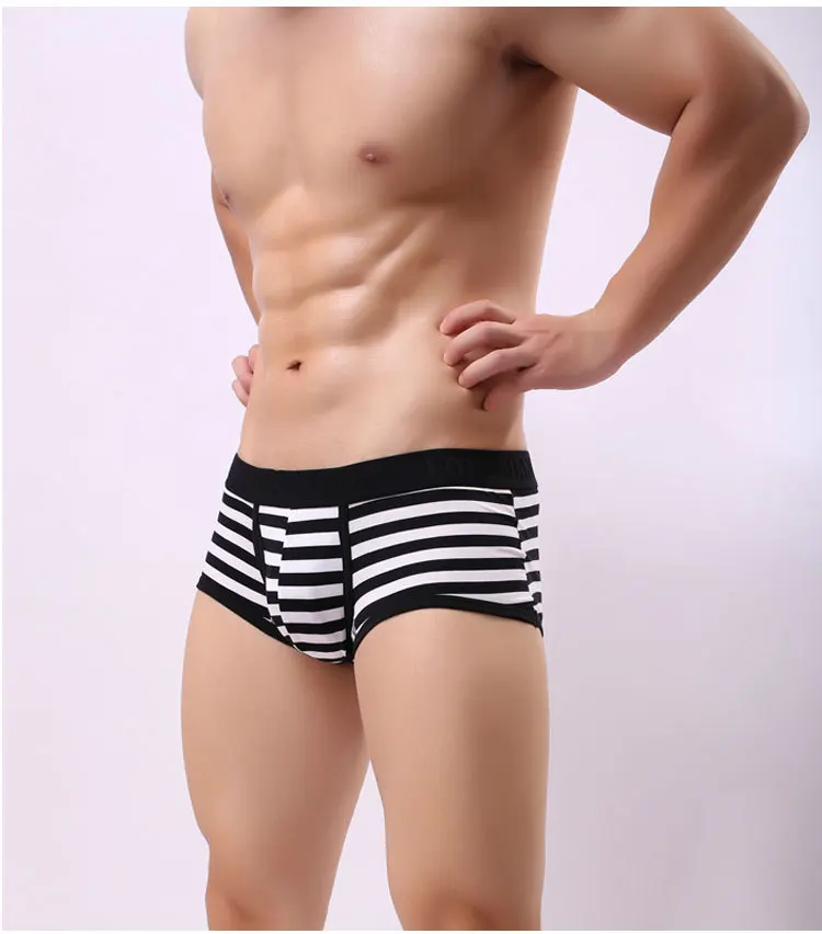 Sexy Underwear Men Boxers Shorts Striped Cotton Panties Breathable Mid-waist U Convex Pouch Underpants Cuecas calzoncillos S-XL