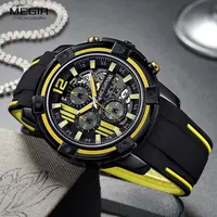 Megir, relojes de cuarzo con correa de silicona negra para hombre, cronógrafo, reloj de pulsera deportivo para hombre, manecillas luminosas impermeables de 3atm, 2097 amarillo