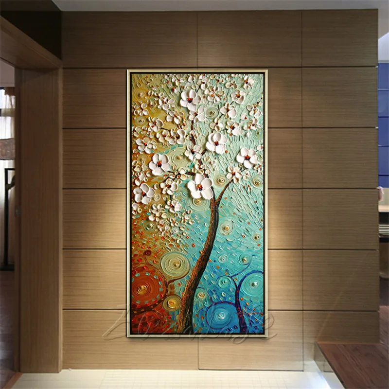 

Canvas Painting Hand Painted palette knife 3D texture Flower Tree Wall Pictures For Living Room Christmas decorations for home09