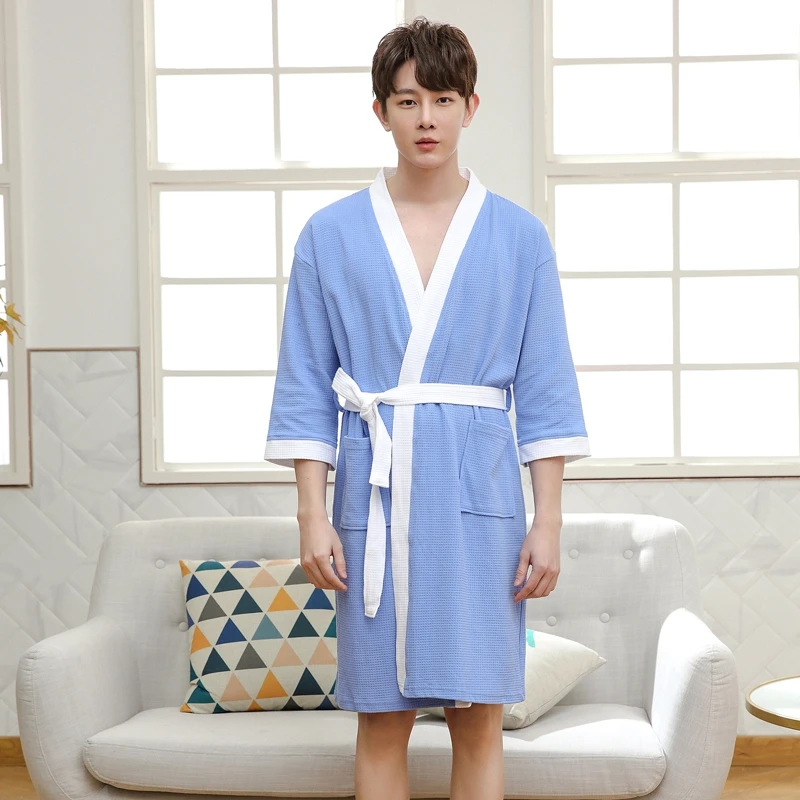 Men's Robe 100% cotton Bathrobe kimono sleepwear Kimono nightgown long-sleeve bathrobes long design Bride Bridal Wedding robe