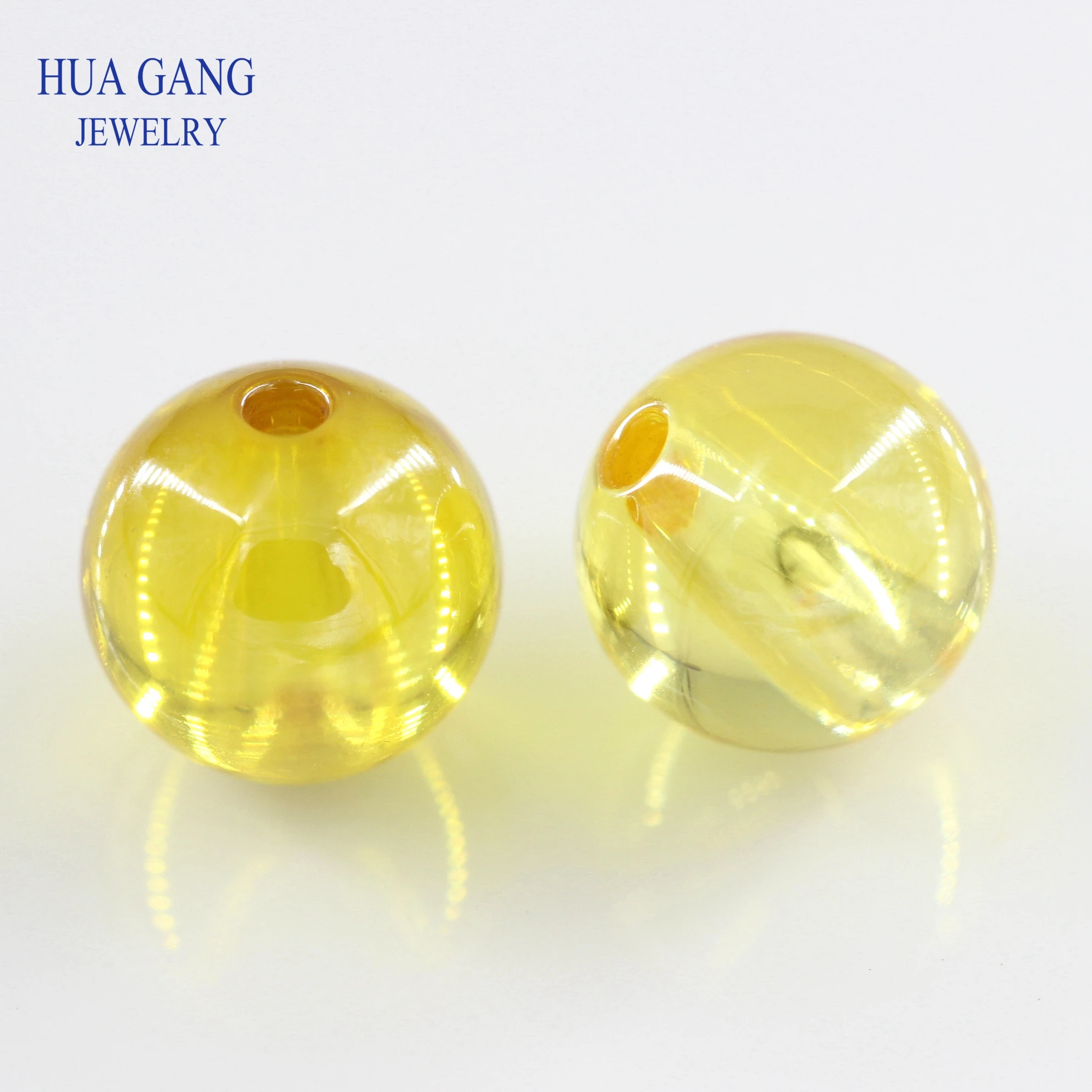 Golden Stone Round Hole CZ Beads Cabochon Cut Synthetic Gems Cubic Zirconia Yellow Bead For Jewelry Making 6mm~12mm Wholesale