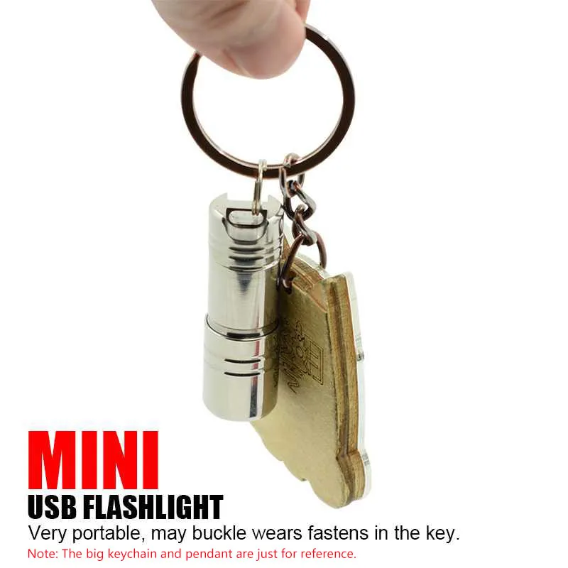 Mini Keychain Flashlight LED Torch USB Rechargeable Pocket Flash Light Strong Stainless Steel Key Chain Lamp Super Small Lantern