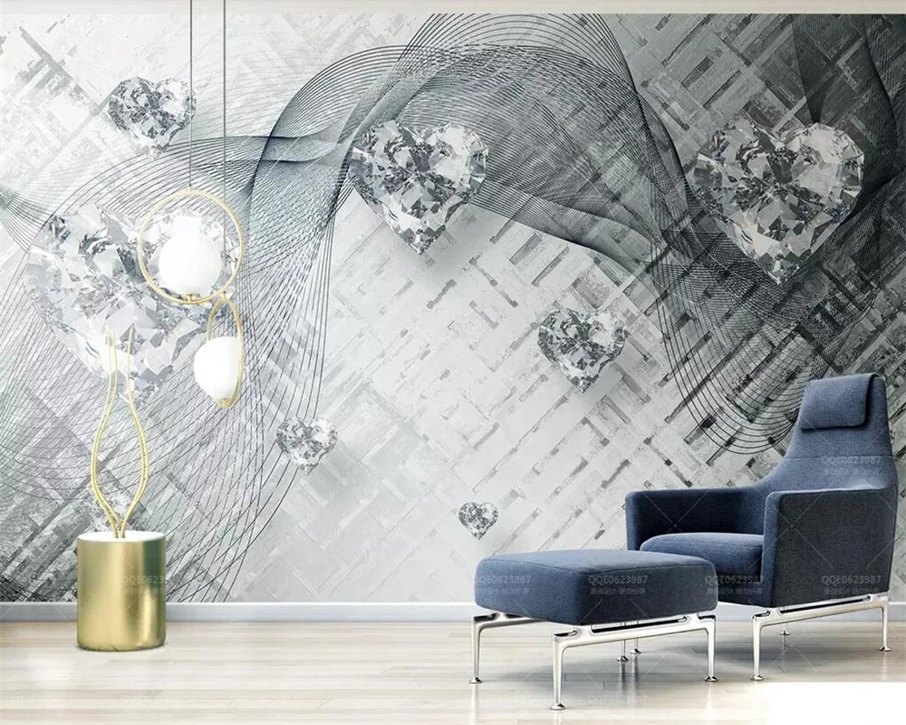 Custom wallpaper 3d solid line transparent heart-shaped diamond luxury TV background walls decoration 3d wallpaper