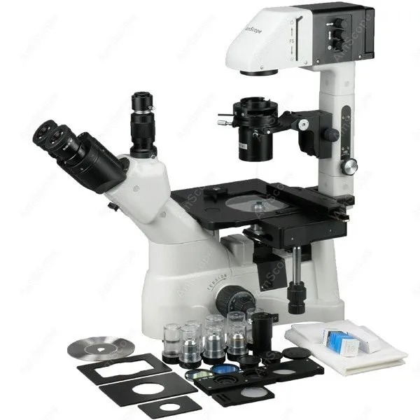 AmScope Inverted Infinity-corrected Phase-contrast Trinocular Compound Microscope 40X-900X+ 5MP USB 2.0 Camera