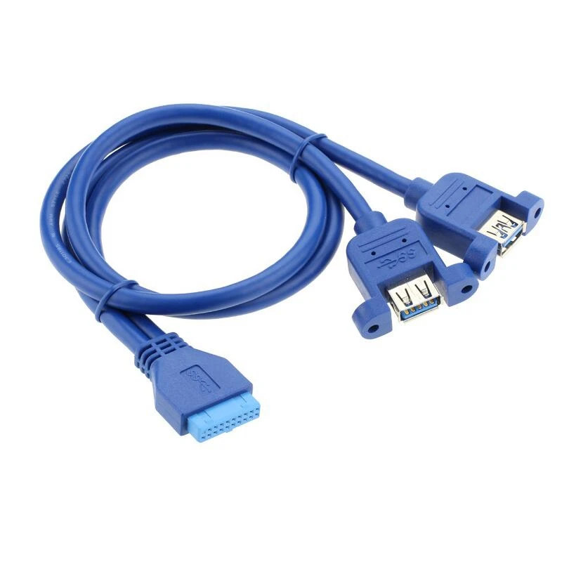 USB 3.0 Motherboard 19pin 20pin to USB 3.0 Female Dual Ports extension cable cord 30cm 50cm 80cm 1ft 2ft with Screw Mount Type