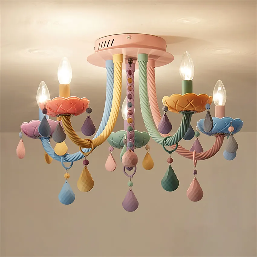 Modern Macaron Colourful Crystal Ceiling Lamp Bedroom Lamp children's Fantasy Girl Princess Ceiling Lights for Home Lighting