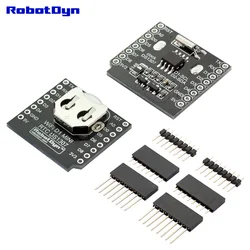 RTC DS1307 (Real Time Clock) + battery - Shield for WIFI D1 mini, with pin-headers set.