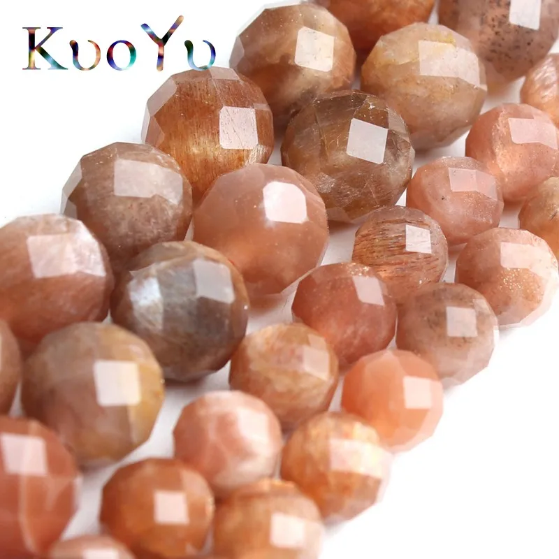 Natural Faceted Sunstone Beads Gem Loose Spacer Beads For Jewelry Making DIY Bracelets Necklace 7.5\