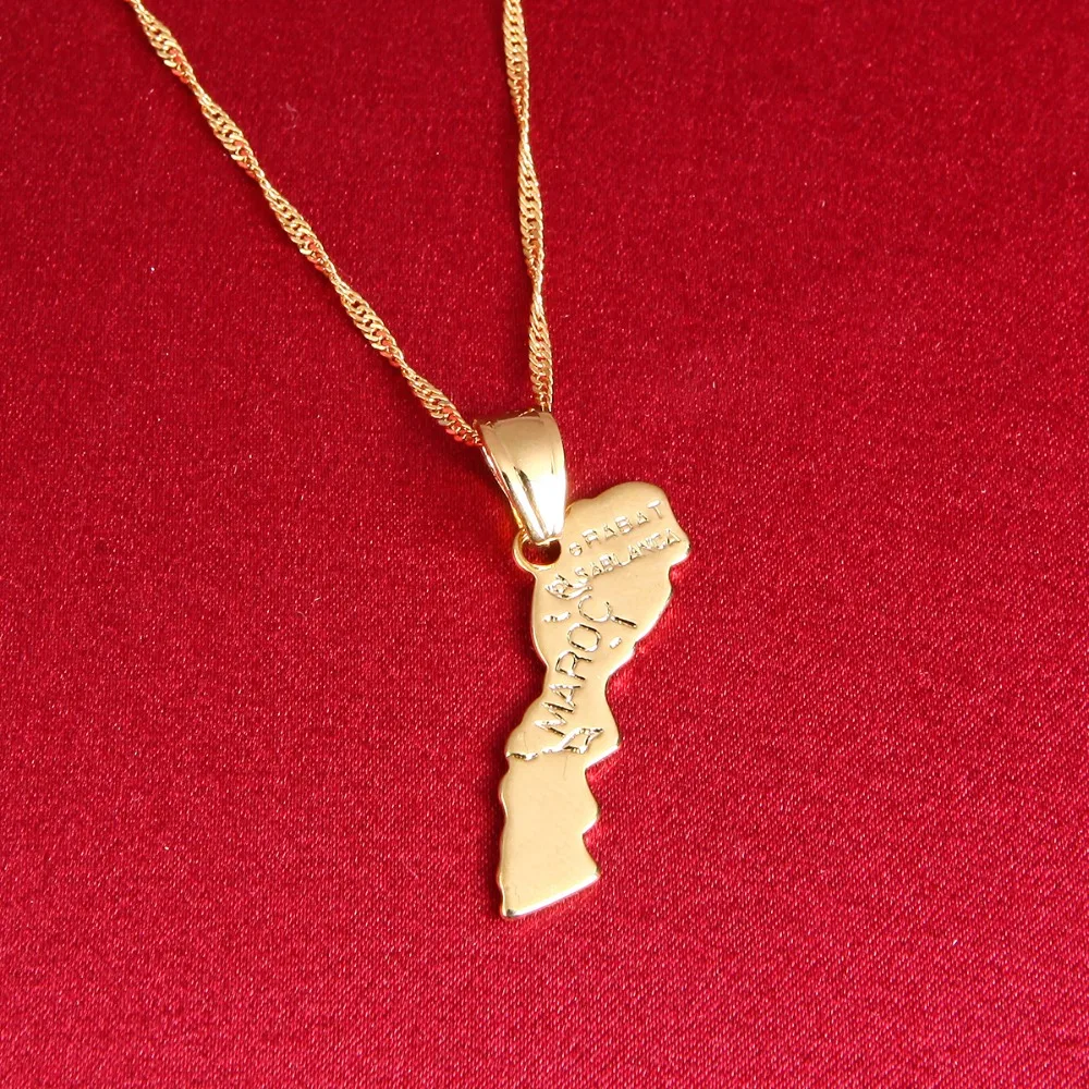 Maroc Map Pendant Necklace Gold Color Fashion Jewelry For Women Men Morocco Map Necklaces