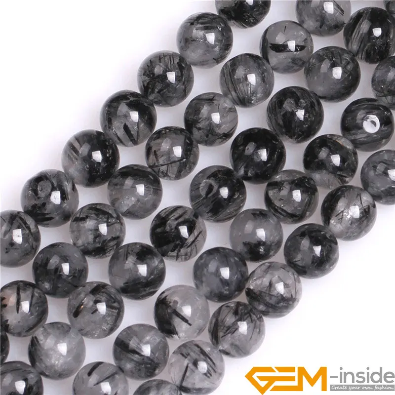 AA+ Grade Black Rutilated Quartzs Beads Selectable Size: 4mm to 10mm Natural Stone Beads DIY Beads For Jewelry Making Strand 15\