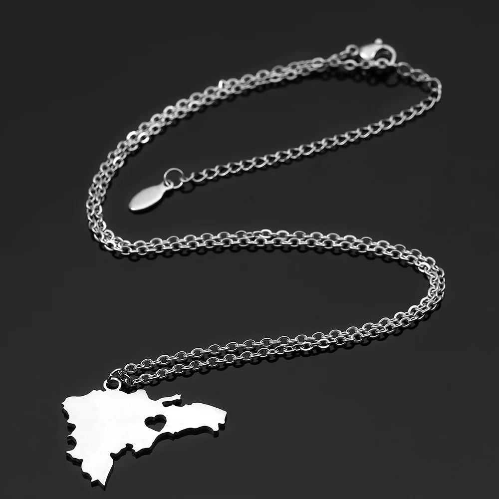 Ethlyn  North America Tourist Scenic Spot Gift Pendant Jewelry Stainless Steel Dominican Republic Map Necklace P170