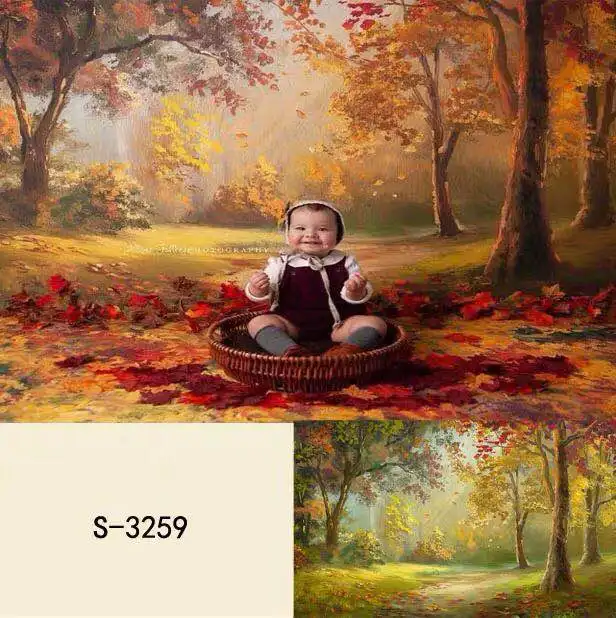 

Baby Shower Autumn Yellow Forest Trees Road Scenic Photography Backgrounds Customized Photographic Backdrops for Photo Studio