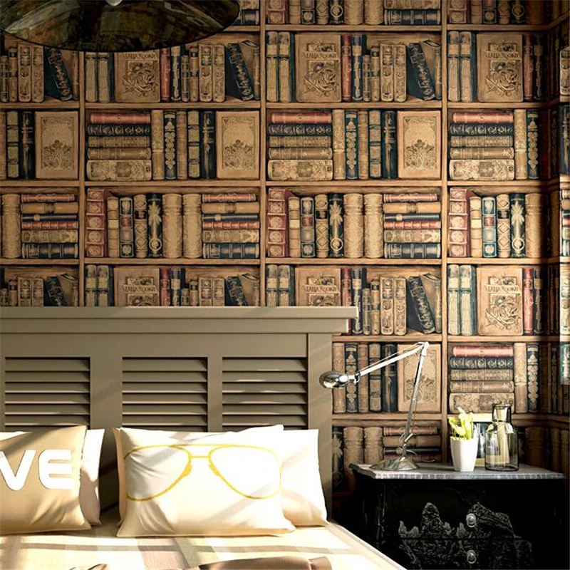 

beibehang Simulation Bookshelf Wallpaper Live Background Wall Paper Stereo American Country Retro Vintage Study Room wallpaper