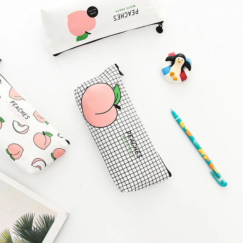 Kawaii canvas Fruit Peach pencil case school pen box for girl stationery Kawaii pencil bag estojo escolar school supplies