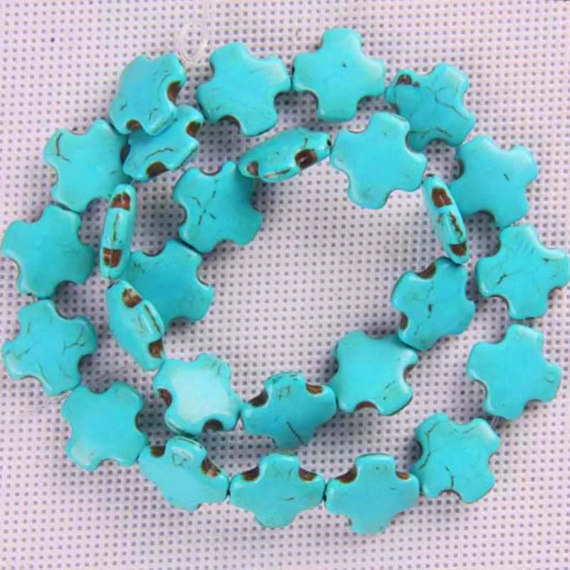 15x15MM Blue Turquoise Cross Loose Beads Strand 16 Inch Jewelry Making C035