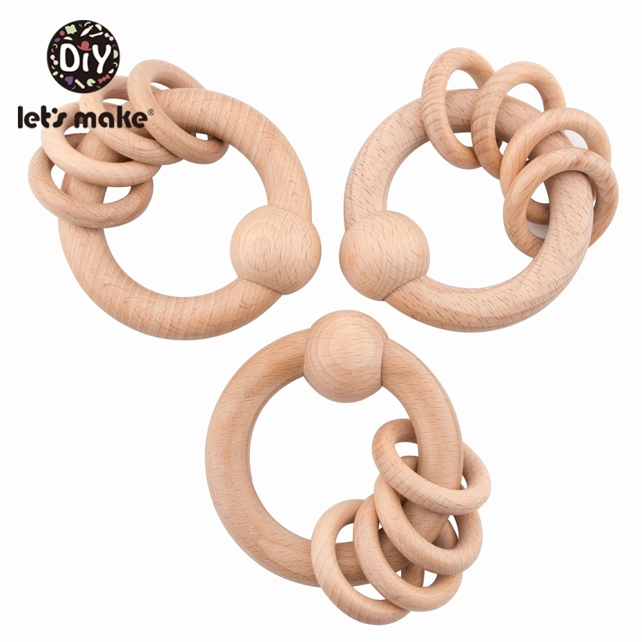 

Let's Make 1pc Wooden Rattle Baby Bed Hanging Rattles Toys Beech Wood Ring Montessori Stroller Toy Pram Gifts Baby Rattles Crib