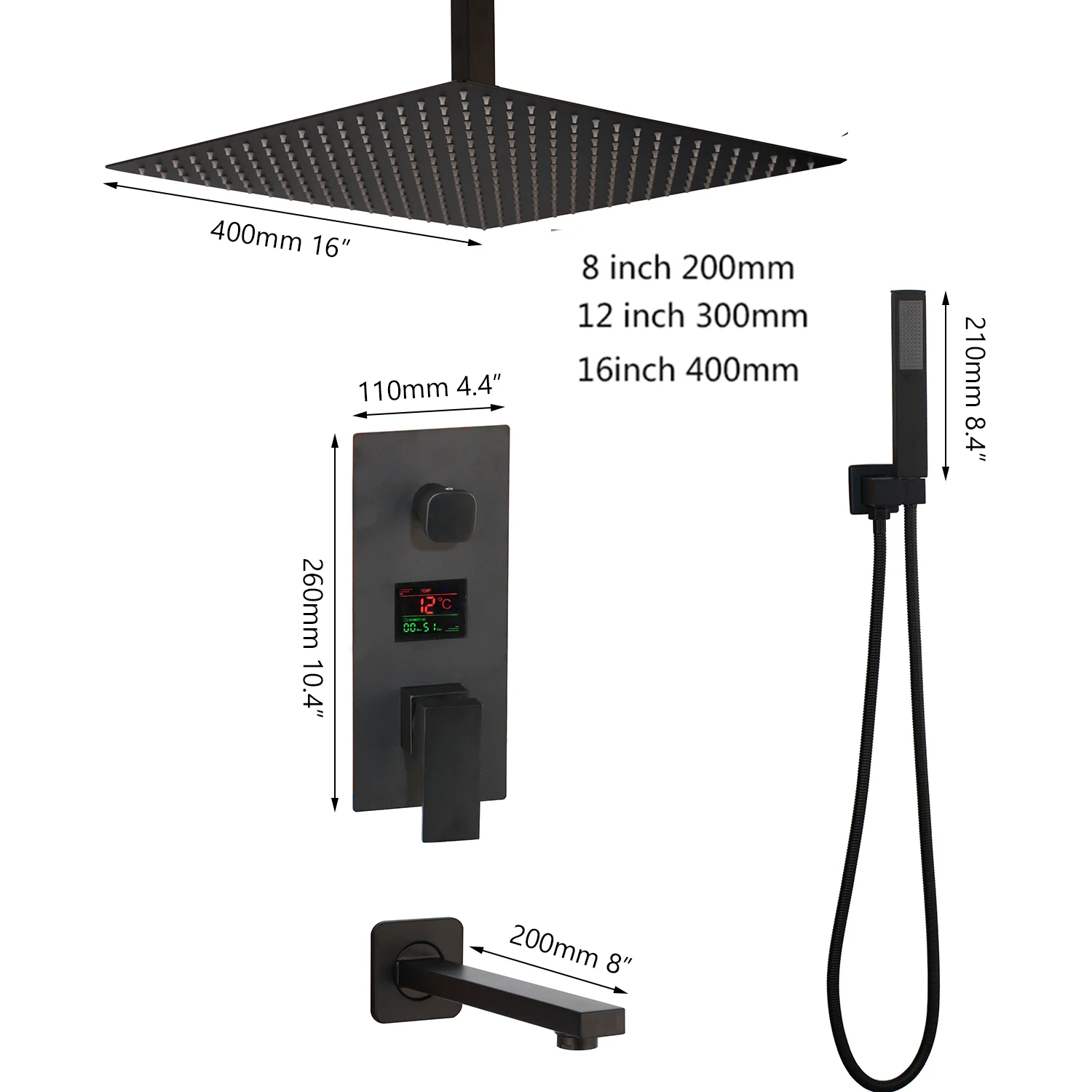 Imagem -02 - Kemaidi-black Brass Banheiro Led Shower Grupo Display Digital Torneiras Misturadoras Torneira 3-funções Sistema de Chuveiro