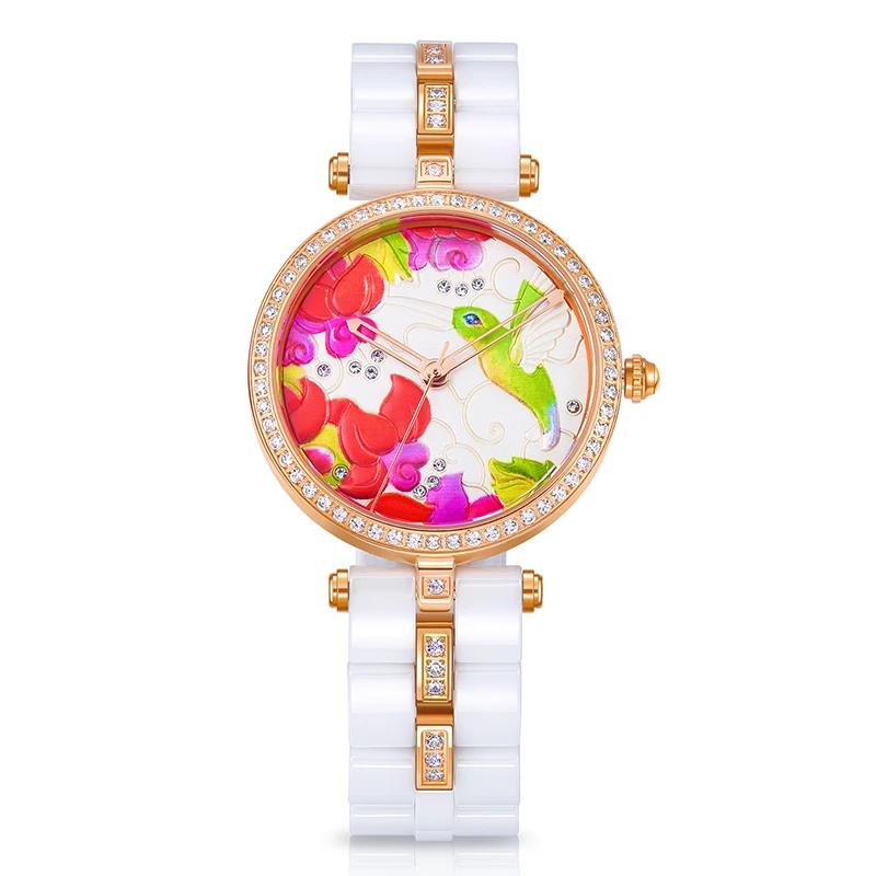 TIME100 Unique Ceramic Women's Watches Three-Dimensional Hummingbird Pattern Ladies Quartz Watches relogio feminino Clock