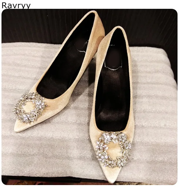 

Flock Women's high heels twinkling crystal decor female single shoes pointed toe party wedding dress shoes slip-on lady outfit