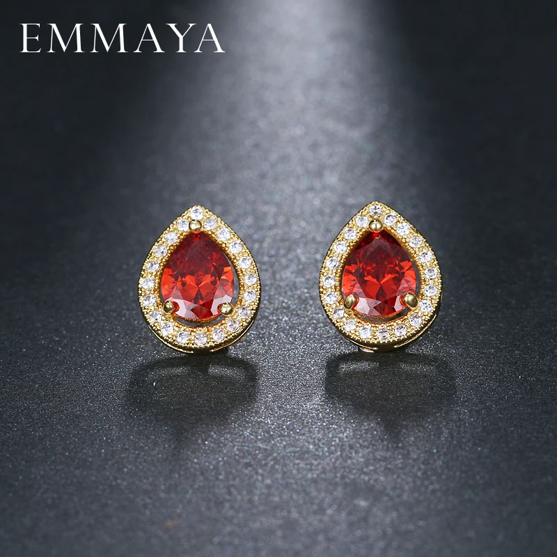 EMMAYA Luxury Red TearDrop Shape CZ Crystal Wedding Stud Earrings for Women Wholesale Price